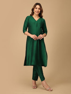 Eden Green Embroidered Maternity Silk Kurta Set with Nursing - MEW - EVGMS - S
