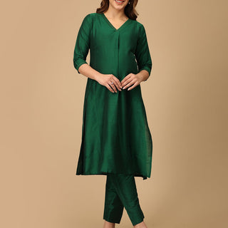 Eden Green Embroidered Maternity Silk Kurta Set with Nursing - MEW - EVGMS - S