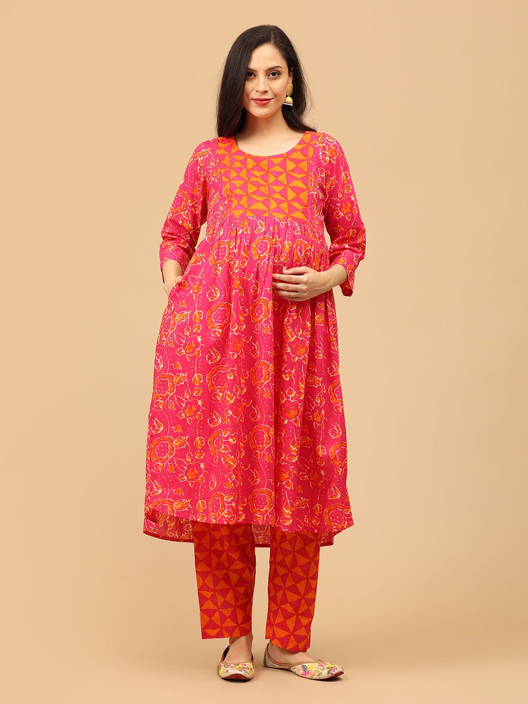 Electric Petals Maternity and Nursing Kurta Set With Dupatta - MEW - SK - ELCP - S