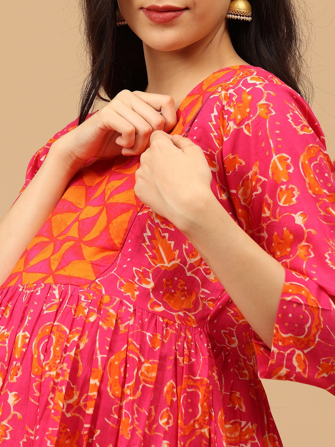 Electric Petals Maternity and Nursing Kurta Set With Dupatta - MEW - SK - ELCP - S