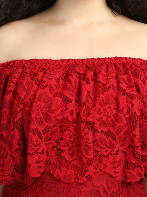 Close up of Off-shoulder neck design of  Wine coloured Maternity maxi dress from the Mom store.
