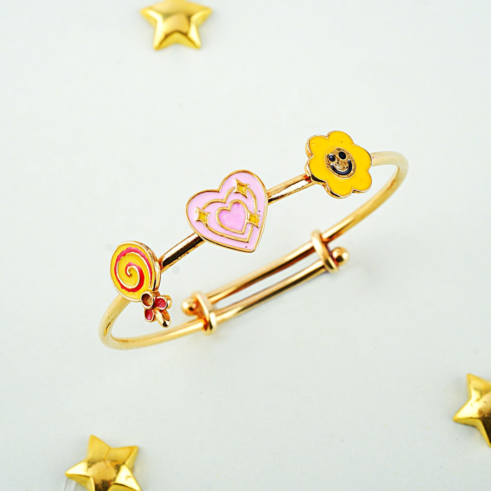 Elegante Kids Candy Heart Sunflower Silver Bangle - Baby Jewellery