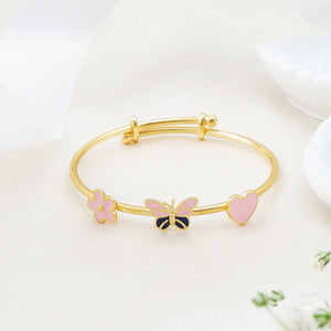 Elegante Kids925 Sterling Silver Flower Butterfly Heart Bangle - Kids Bangle