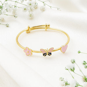 Elegante Kids925 Sterling Silver Flower Butterfly Heart Bangle - Kids Bangle