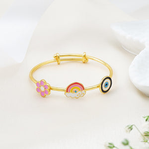 Elegante Kids925 Sterling Silver Flower Rainbow Evil Eye Bangle - Kids Bangle