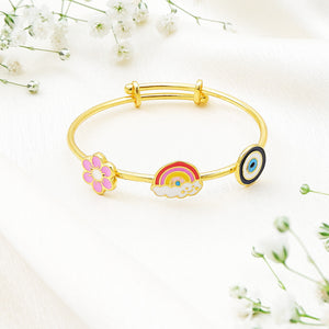 Elegante Kids925 Sterling Silver Flower Rainbow Evil Eye Bangle - Kids Bangle