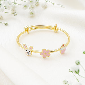 Elegante Kids925 Sterling Silver Rabbit Flower Cupcake Bangle - Kids Bangle