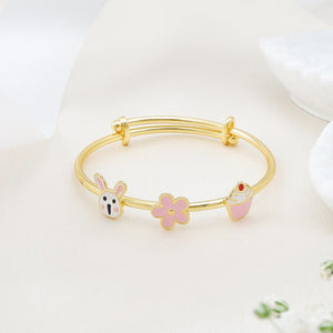 Elegante Kids925 Sterling Silver Rabbit Flower Cupcake Bangle - Kids Bangle