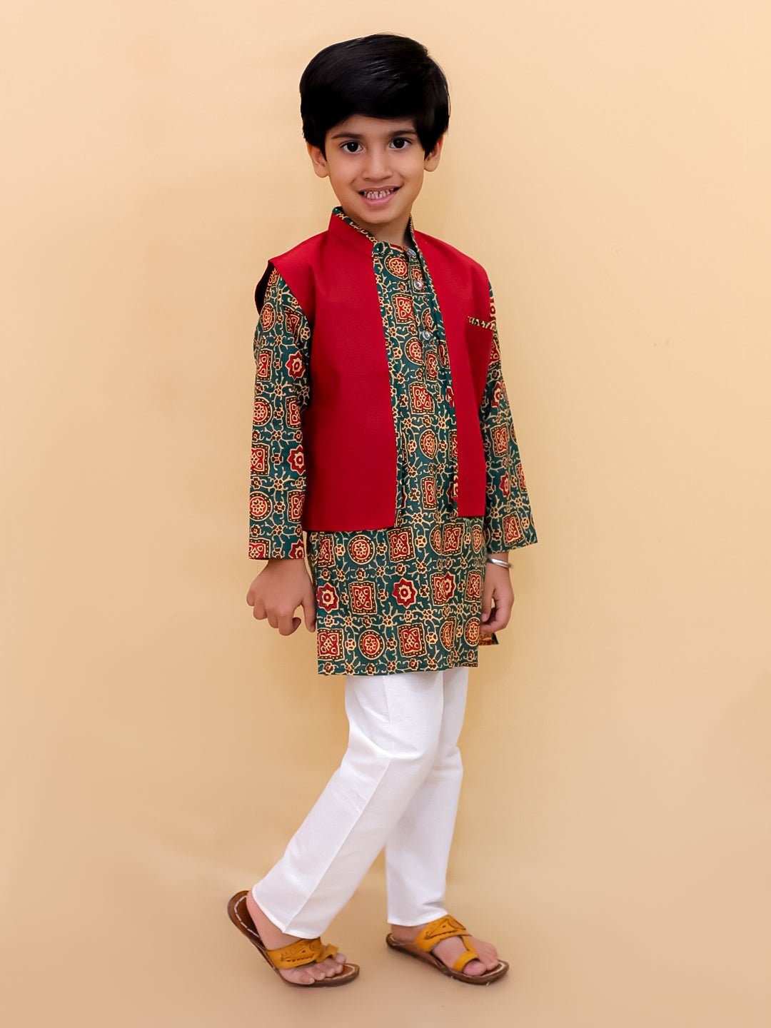 Emerald Essence Boys Floral Print Jacket And Kurta Pajama Set - KES - SC - EMES - 0 - 6