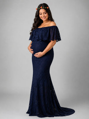 Enchant√© Blue Maternity Lace Gown - S Maternity Gown