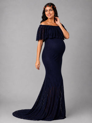 Enchant√© Blue Maternity Lace Gown - S Maternity Gown
