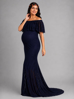 Enchant√© Blue Maternity Lace Gown - S Maternity Gown