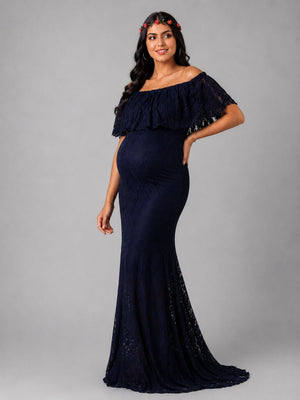 Enchant√© Blue Maternity Lace Gown - S Maternity Gown