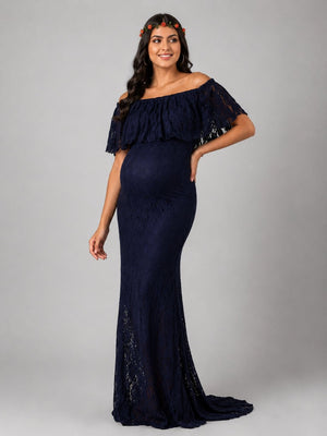 Enchant√© Blue Maternity Lace Gown - S Maternity Gown