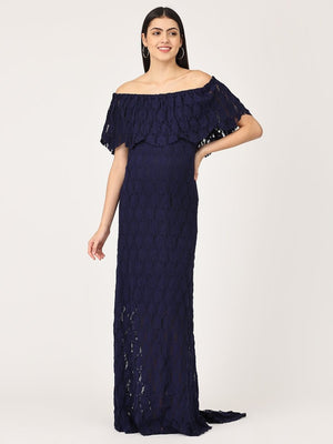 Enchanté Blue Maternity Lace Gown - DRS-ENBLG-S