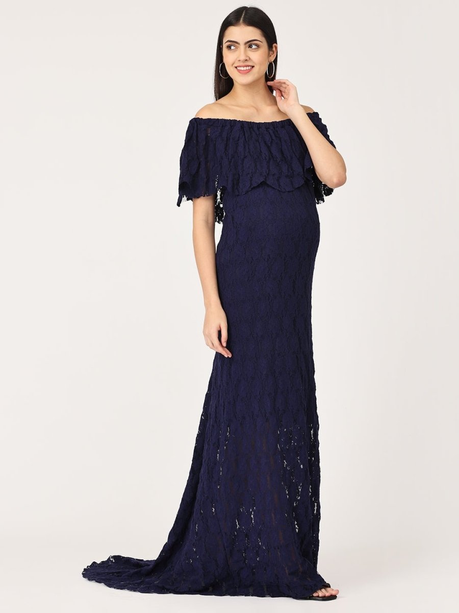 Enchanté Blue Maternity Lace Gown - DRS-ENBLG-S