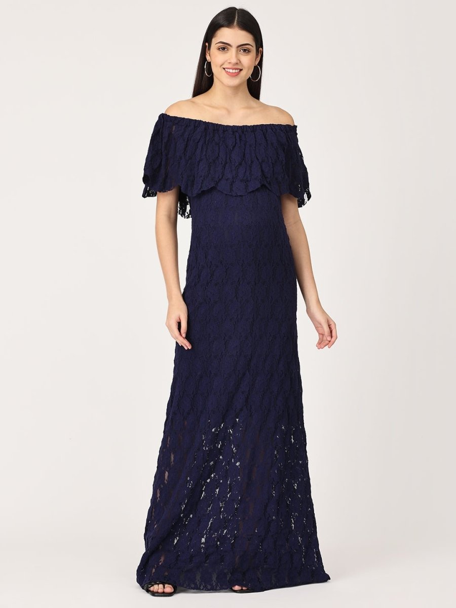 Enchanté Blue Maternity Lace Gown - DRS-ENBLG-S