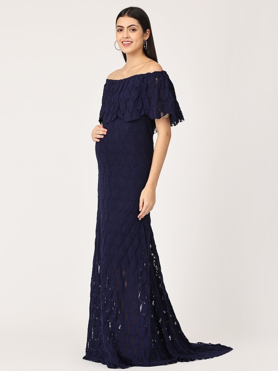 Enchanté Blue Maternity Lace Gown - DRS-ENBLG-S