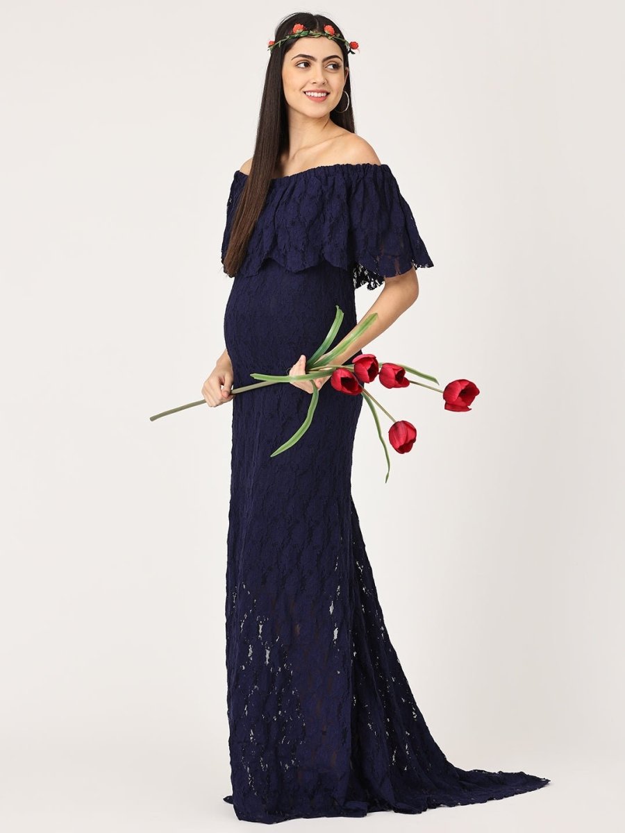 Enchanté Blue Maternity Lace Gown - DRS-ENBLG-S