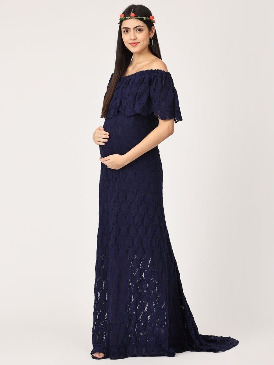 Enchanté Blue Maternity Lace Gown - DRS-ENBLG-S