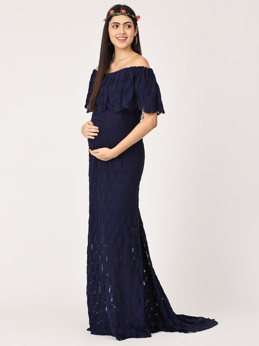 Enchanté Blue Maternity Lace Gown - DRS-ENBLG-S