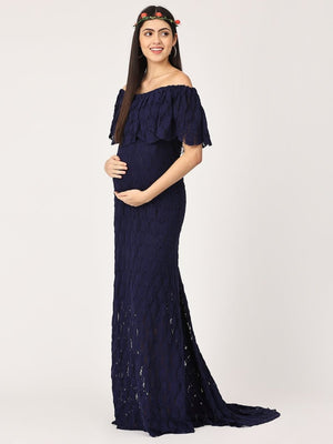 Enchanté Blue Maternity Lace Gown - DRS-ENBLG-S
