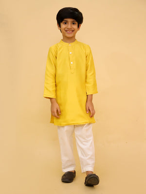 Ethnic Combo - Golden Hour Boys Silk Kurta Pajama Set with Girls Anarkali Sharara Set - Twinning Combo