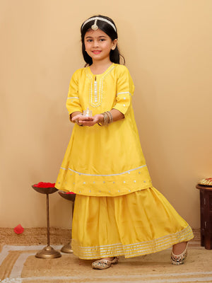 Ethnic Combo - Golden Hour Boys Silk Kurta Pajama Set with Girls Anarkali Sharara Set - Twinning Combo