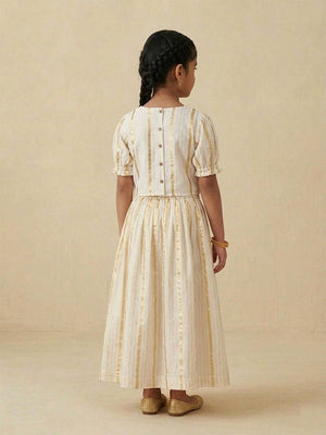 Ethnic Combo - Kasavu Classic Boys Shirt with Velcro Dhoti & Girls Skirt Set - Twinning Combo
