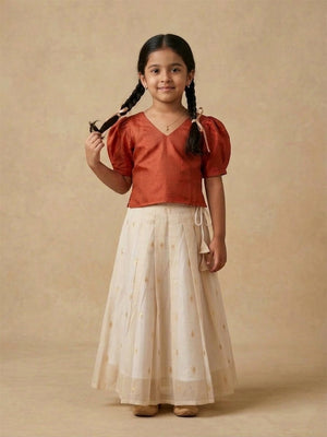 Ethnic Combo - Kasavu Surya Boys Kurta Pajama Set & Girls Skirt Set - Twinning Combo
