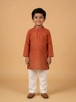 Ethnic Combo - Kasavu Surya Boys Kurta Pajama Set & Girls Skirt Set - Twinning Combo