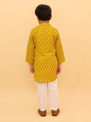 Ethnic Combo-Mango Sorbet Boys Kurta Pajama and Girls Anarkali Set - Twinning Combo