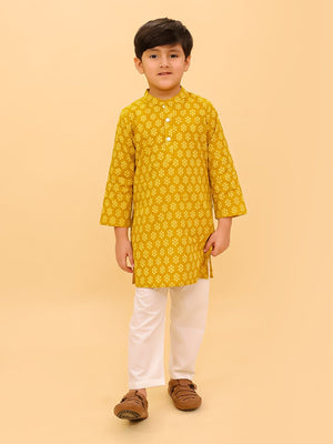 Ethnic Combo-Mango Sorbet Boys Kurta Pajama and Girls Anarkali Set - Twinning Combo