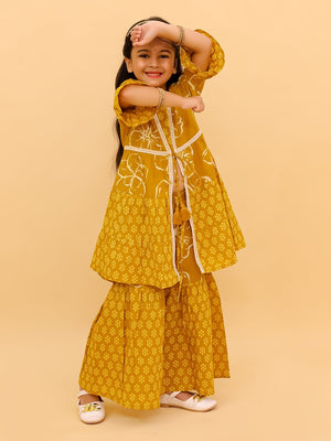 Ethnic Combo-Mango Sorbet Boys Kurta Pajama and Girls Anarkali Set - Twinning Combo