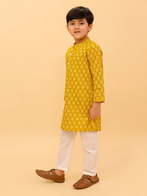 Ethnic Combo-Mango Sorbet Boys Kurta Pajama and Girls Anarkali Set - Twinning Combo