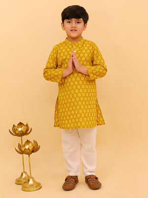 Ethnic Combo-Mango Sorbet Boys Kurta Pajama and Girls Anarkali Set - Twinning Combo
