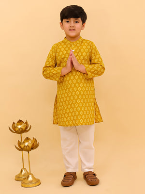 Ethnic Combo-Mango Sorbet Boys Kurta Pajama and Girls Anarkali Set - Twinning Combo