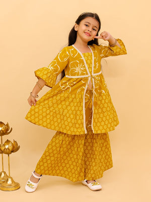 Ethnic Combo-Mango Sorbet Boys Kurta Pajama and Girls Anarkali Set - Twinning Combo