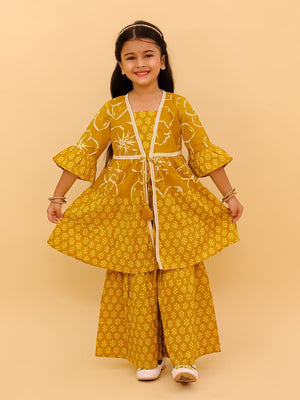 Ethnic Combo-Mango Sorbet Boys Kurta Pajama and Girls Anarkali Set - Twinning Combo