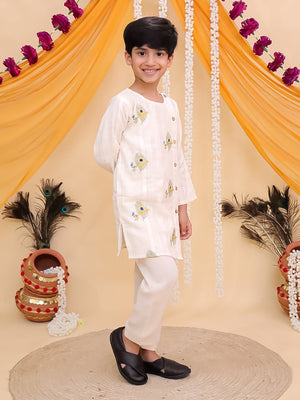 Ethnic Combo-Mayur Dhaga Girls Lehenga Set and The Mor Edit Boys Kurta Set - Twinning Combo