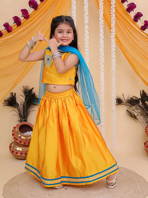 Ethnic Combo-Rang Radha Girls Embroidered Lehenga Set and Vrindavan Vibe Boys Kurta Set - Twinning Combo