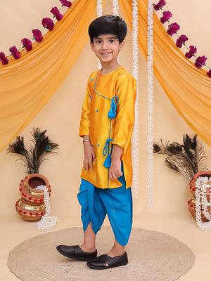 Ethnic Combo-Rang Radha Girls Embroidered Lehenga Set and Vrindavan Vibe Boys Kurta Set - Twinning Combo