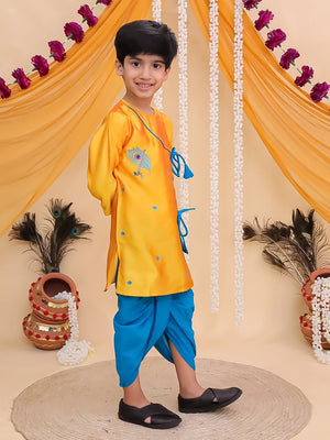 Ethnic Combo-Rang Radha Girls Embroidered Lehenga Set and Vrindavan Vibe Boys Kurta Set - Twinning Combo