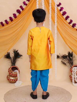 Ethnic Combo-Rang Radha Girls Embroidered Lehenga Set and Vrindavan Vibe Boys Kurta Set - Twinning Combo