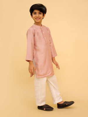Ethnic Combo - Rosé Radiance Boys Silk Kurta Pajama Set with Girls Anarkali Sharara Set - Twinning Combo