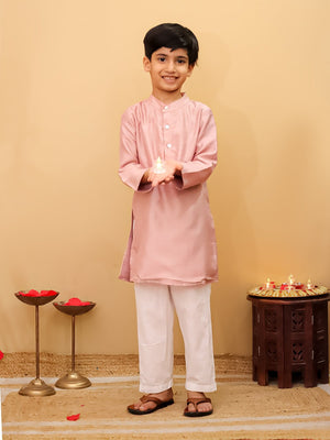 Ethnic Combo - Rosé Radiance Boys Silk Kurta Pajama Set with Girls Anarkali Sharara Set - Twinning Combo
