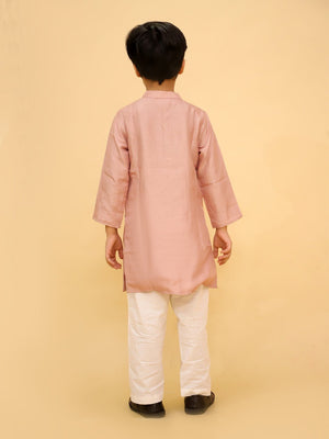 Ethnic Combo - Rosé Radiance Boys Silk Kurta Pajama Set with Girls Anarkali Sharara Set - Twinning Combo