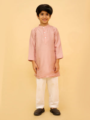 Ethnic Combo - Rosé Radiance Boys Silk Kurta Pajama Set with Girls Anarkali Sharara Set - Twinning Combo