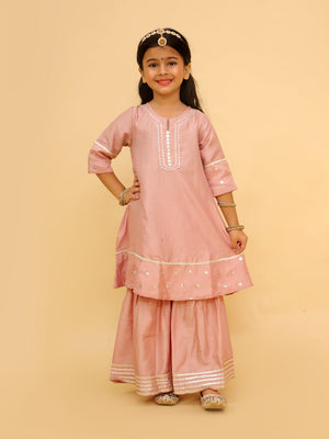 Ethnic Combo - Rosé Radiance Boys Silk Kurta Pajama Set with Girls Anarkali Sharara Set - Twinning Combo