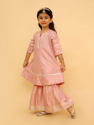 Ethnic Combo - Rosé Radiance Boys Silk Kurta Pajama Set with Girls Anarkali Sharara Set - Twinning Combo